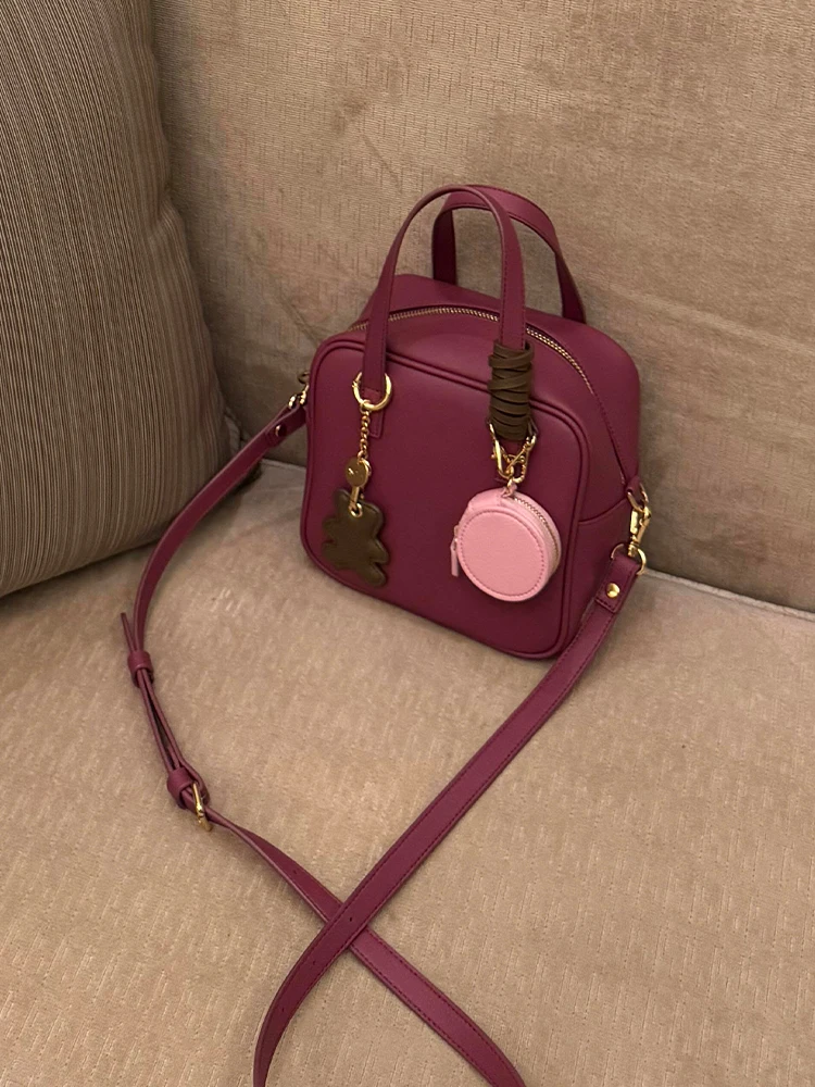 

Genuine Leather Bowling Boston Bags Women's New 2025 Luxury Small High-End Handbag oulder Crossbody Small Square Bag