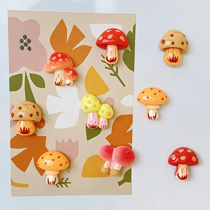 5 Random Mushroom Refrigerator Magnet Sets - Cute and Creative Decorative Magnets, Suitable for Kitchen and Office Whiteboards