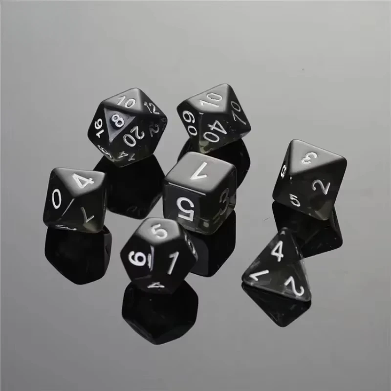 7pcs/lot Transparent Black Polyhedral Dice D20 D12 D10 D8 D6 D4 Table Game Dnd Dice Set Entertainment Number Dice Kit