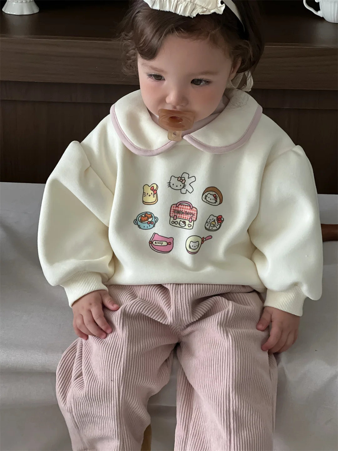 2024 Winter New Baby Girl Long Sleeve Fleece Sweatshirt Girls Cartoon Print Pullover Infant Toddler Plus Velvet Thick Clothes image 4