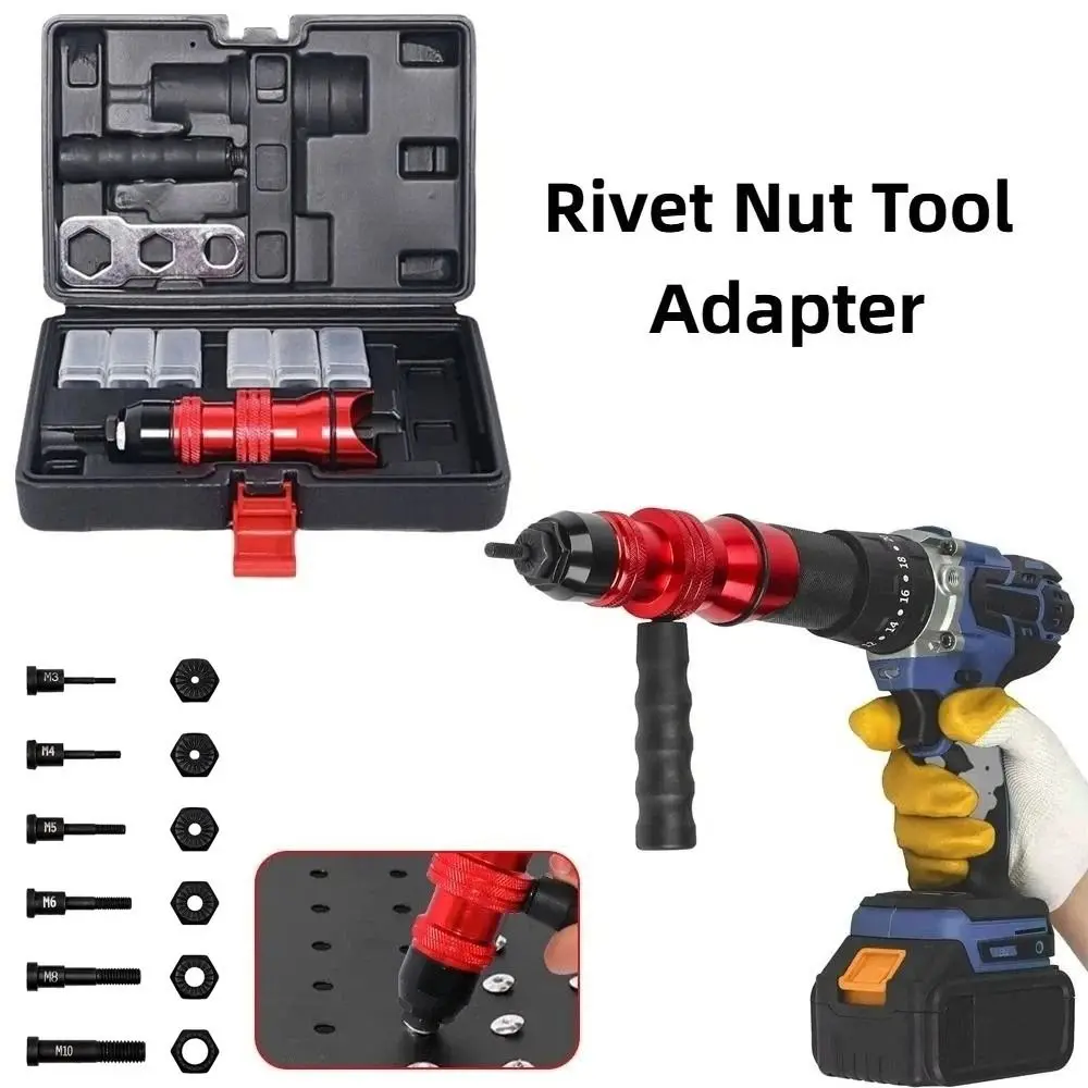 M3 M4 M5 M6 M8 M10 Rivet Nut Tool Adapter Cordless Aluminum Alloy Electric Drill Rivet Nut Tool Tool Box Rivnut Adapter