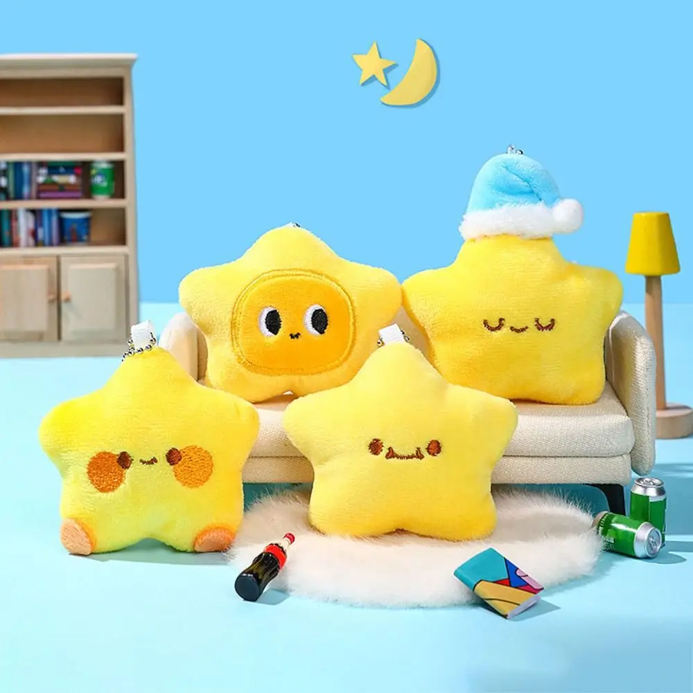 Soft Plush Star Keychain Cartoon Heart Keychain Star Doll Pendant Plush Stuffed Keyring Chirping Star Pendant Backpack Decor