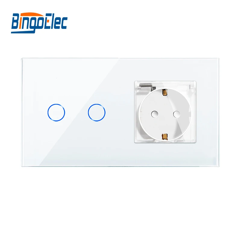 Bingoelec interruttore tattile impermeabile con presa Standard ue 16A prese interruttori luce pannello in vetro con coperchio per bagno