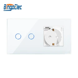 Bingoelec Waterproof Touch Switch with EU Standard 16A Socket Glass Panel Light Switches Sockets with Cover for Bathroom