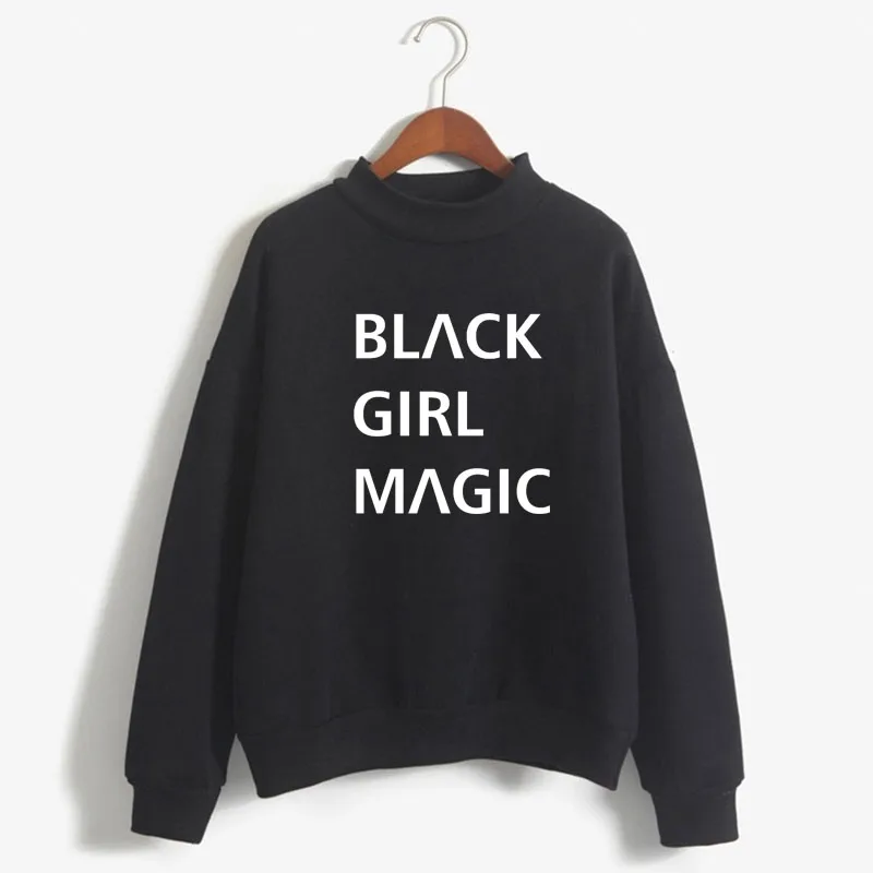 

BLACK GIRL MAGIC Print Women Sweatshirt Sweet Korean O-neck Knitted Pullover Thick Autumn Winter Candy Color Lady Clothing