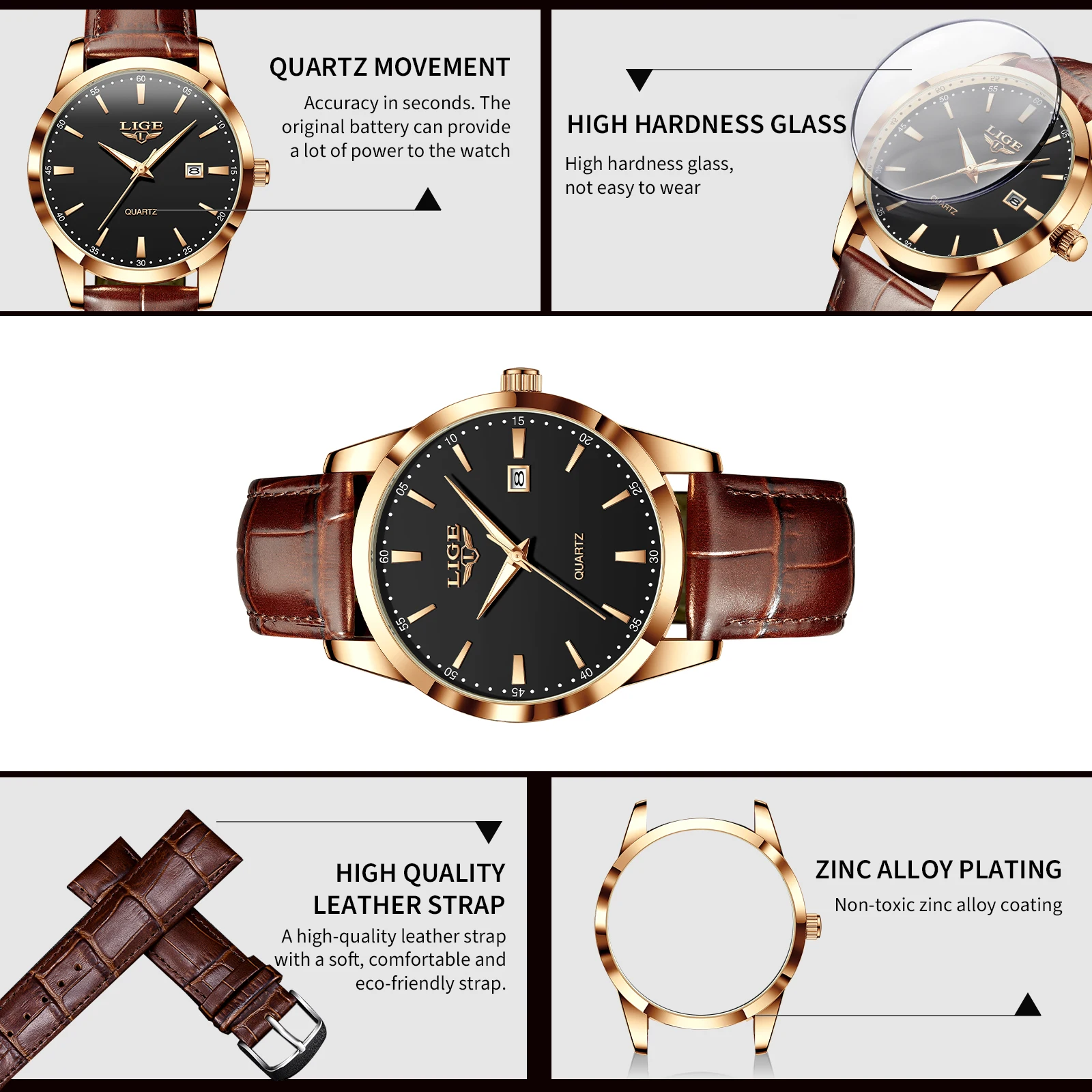 LIGE Military Watch For Men Fashion Business Watch Men Casual Leather Sport Waterproof Men's Quartz Wristwatches Reloj Hombre