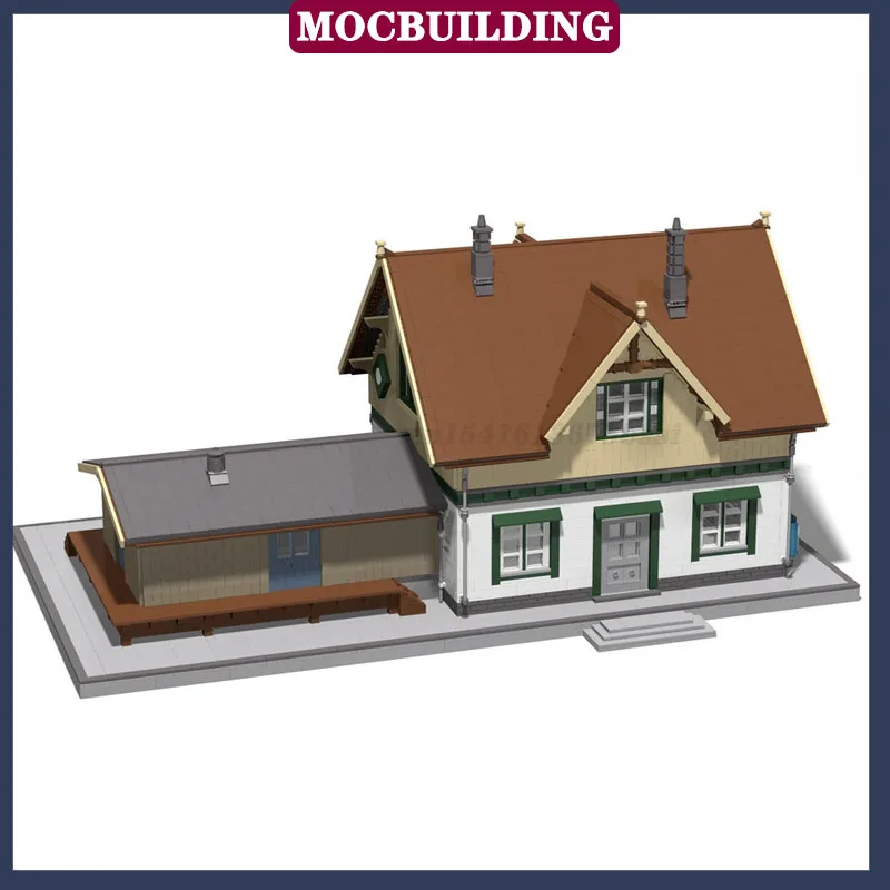 MOC Stedelijke Architectuur Treinstation Model Assemblage Bouwsteen Locomotief Huis Spoorweg Collectie Serie Speelgoed Geschenken
