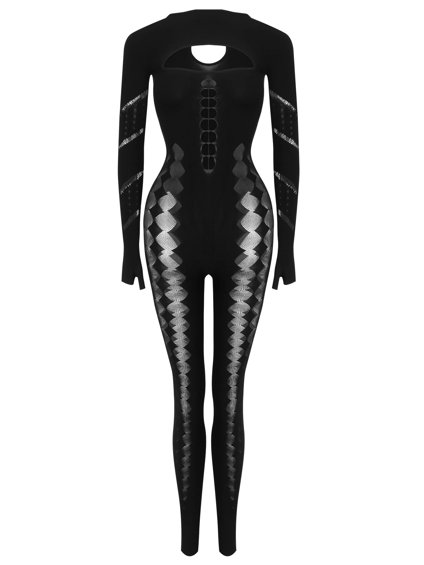 Women\'s Sexy See Through Mesh Long Sleeve Cut Out Jumpsuit Lace Bodycon Romper Party Jumpsuits