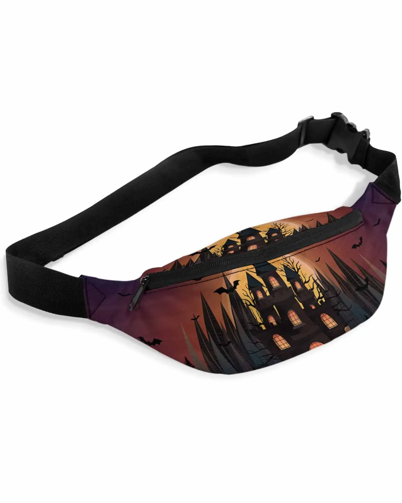 Halloween Castle Pumpkin Retro Bat Grove  Men Women Waist Bag Fanny Pack Belt Bag Wallet Pouch Waterproof Banana Hip Bags