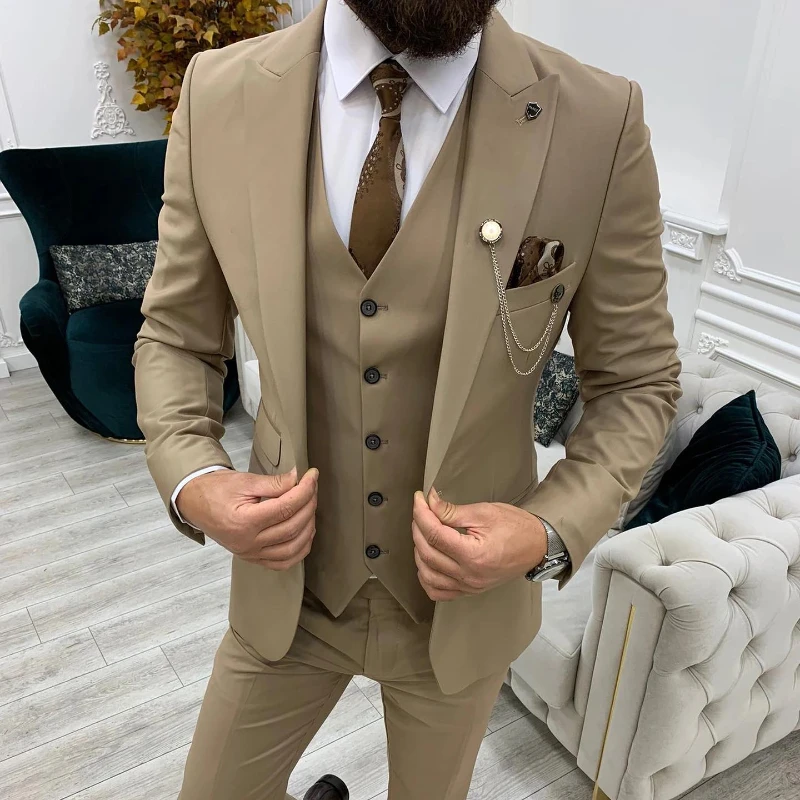 

New Slim Fit Wedding Suits for Men 3 Piece Set Best Man Groom Tuxedo Formal Dinner Prom Suit Male Clothing ( Blazer+Vest+Pants )