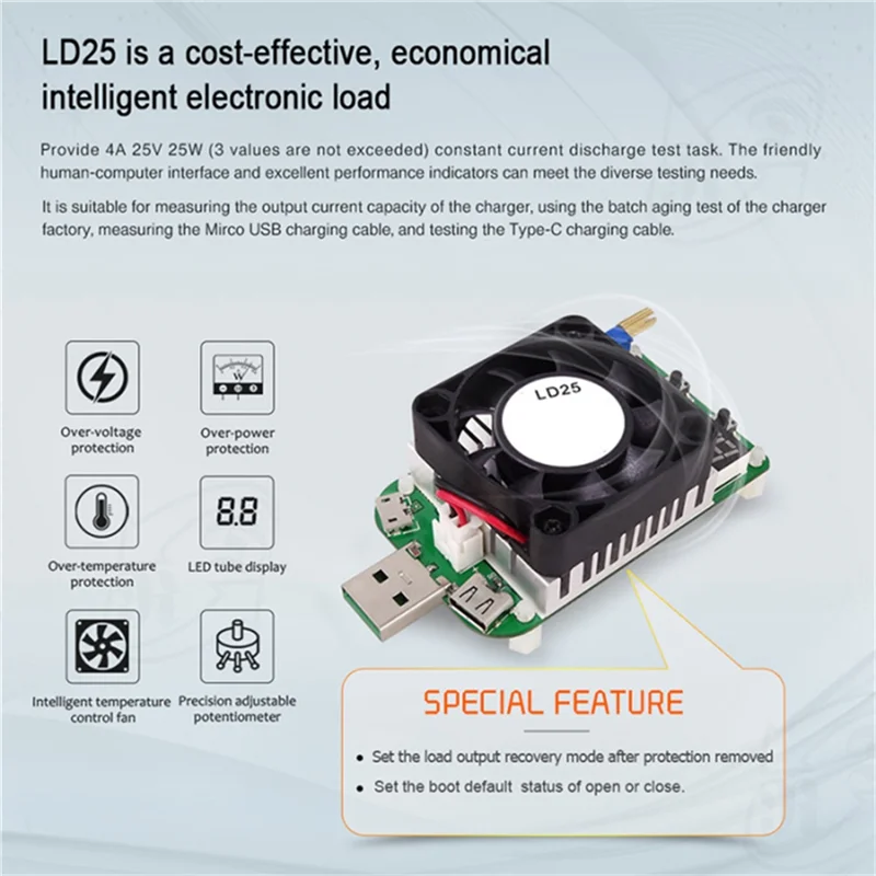 

ABRB-USB Electronic Load Tester Multifunctional Digital Voltage Current Meter Battery Tester With Fan