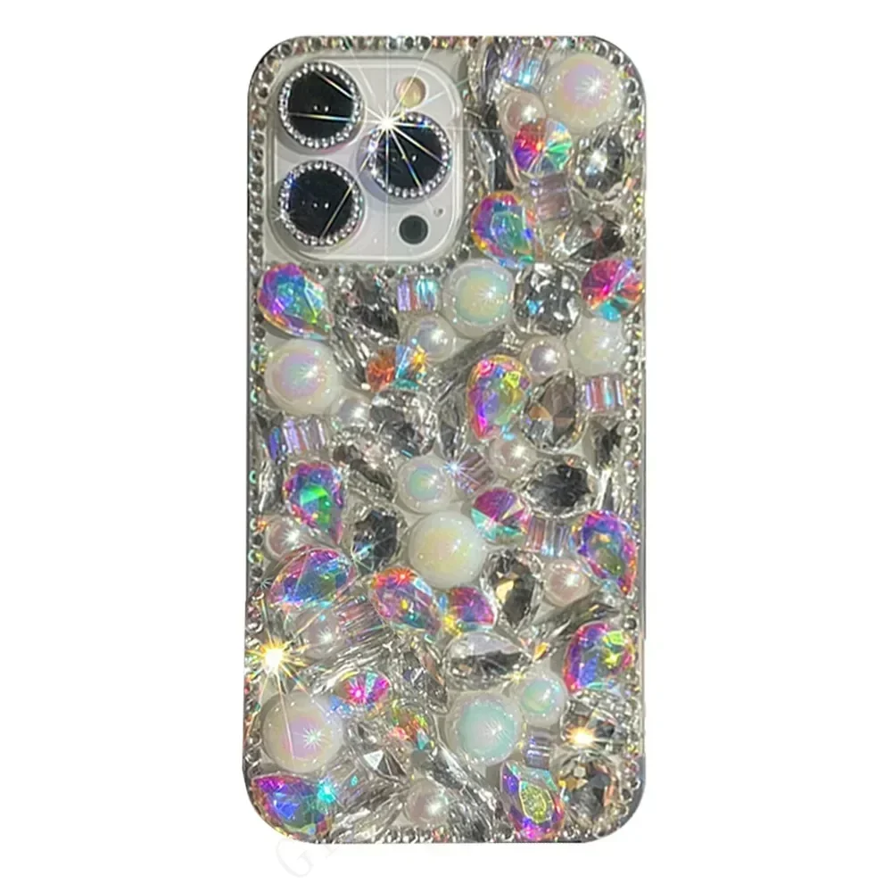 Stunning 3D Diamond Laser Pearl Crystal Strap Phone Case Capa for Xiaomi 13 14 POCO X3 X4 X5 F4 F5 PRO M4 M5 M6 Phone