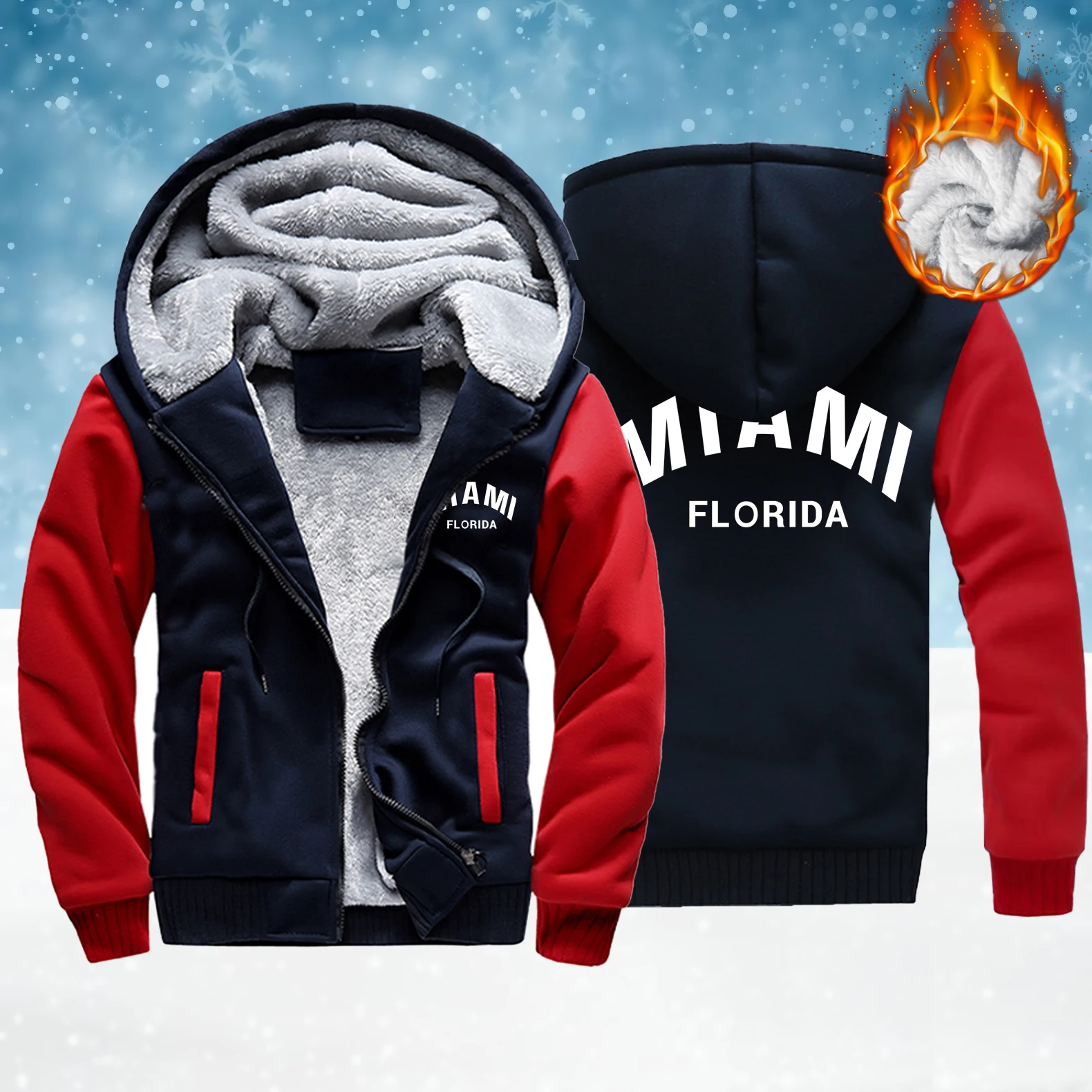 

Майами, Флорида, США, мужская куртка на молнии с принтом, модный ретро-карманный топ, повседневный зимний утепленный теплый спортивный костюм с длинными рукавами унисекс