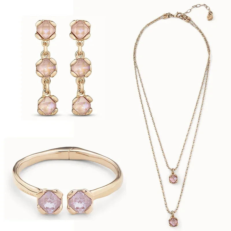 Luxury 2024 UNOde Spain Romantic Sparkling Beautiful Pink Crystal Jewelry Set for Women's Gifts