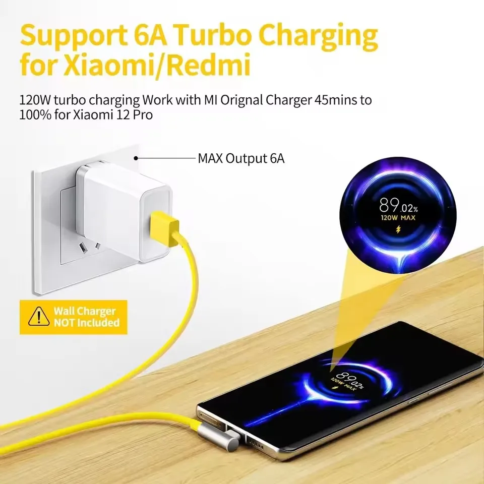 كابل شحن سريع للغاية 120 وات 100 وات 90 وات 67 وات توربو رابيد تايب سي USB لشاومي 15 16 17 برو ماكس ريدمي نوت 12 13 14 POCO X6 OPPO #5