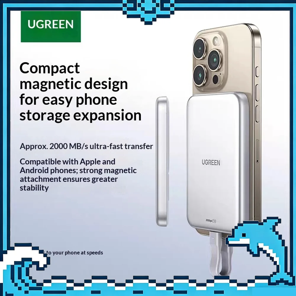 UGREEN D620 Portable SSD Magnetic Mount USB-C Connection Aluminum Housing for Laptop Tablet Storage Expansion and Backup