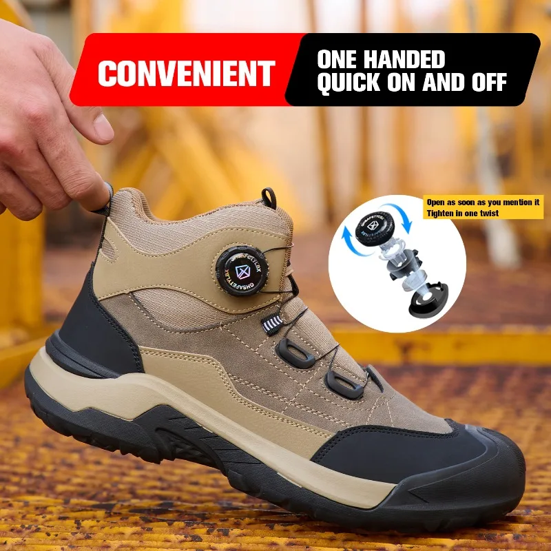 

High Top Safety Shoes, Anti Smashing and Anti Stabbing Steel Toe Knob, Work Shoes, Fashionable Men's Hiking Shoes, Safety Boots