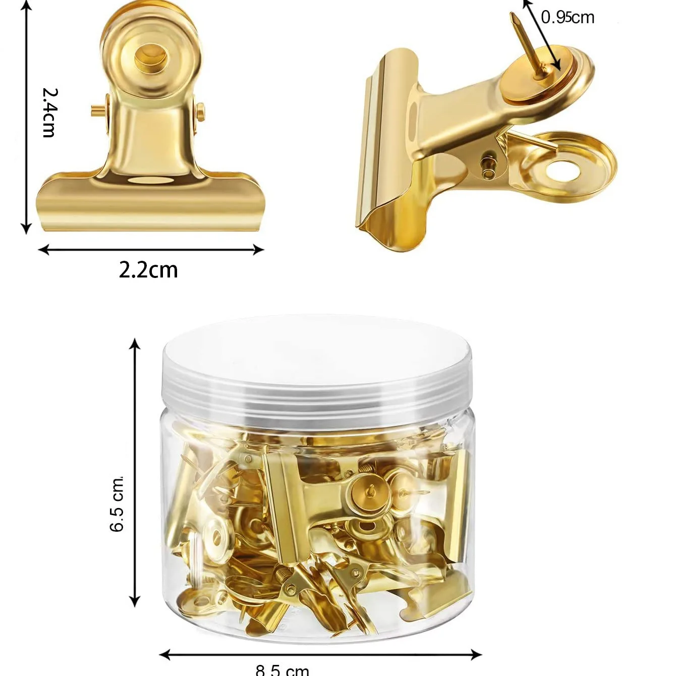 20 قطعة من مشابك دبوس الضغط المعدنية باللون الذهبي الوردي 22 مم - مشابك البلدغ المزخرفة لتجليد المستندات وتثبيت الورق (اللوازم المكتبية)