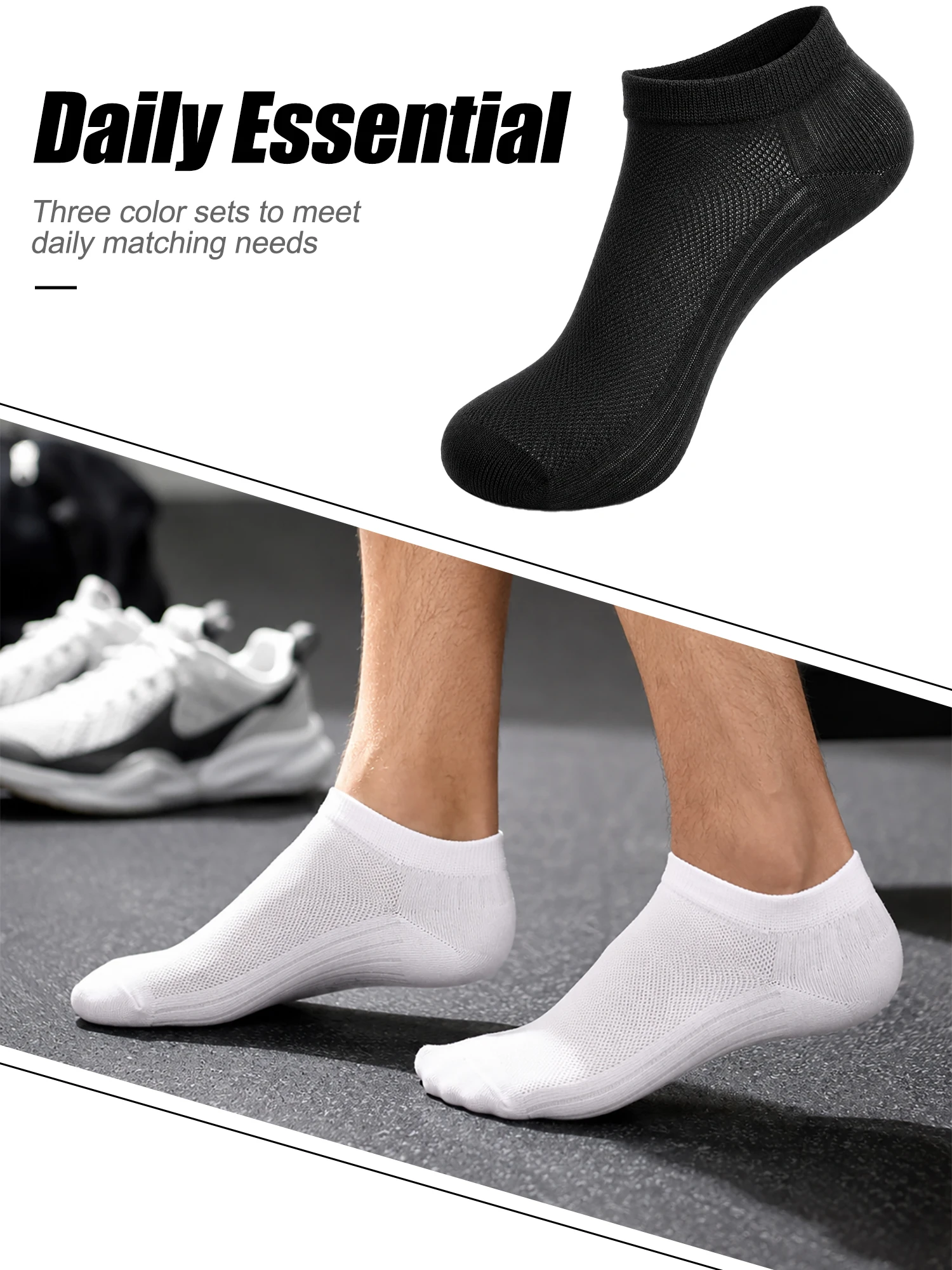 1/3/6 Pasang Kaus Kaki Pria Hitam Putih Abu-abu, Bahan Katun Bernapas, Empuk, Model Pendek, Untuk Olahraga Lari, Anti Selip, Menyerap Keringat, Cocok untuk Hadiah