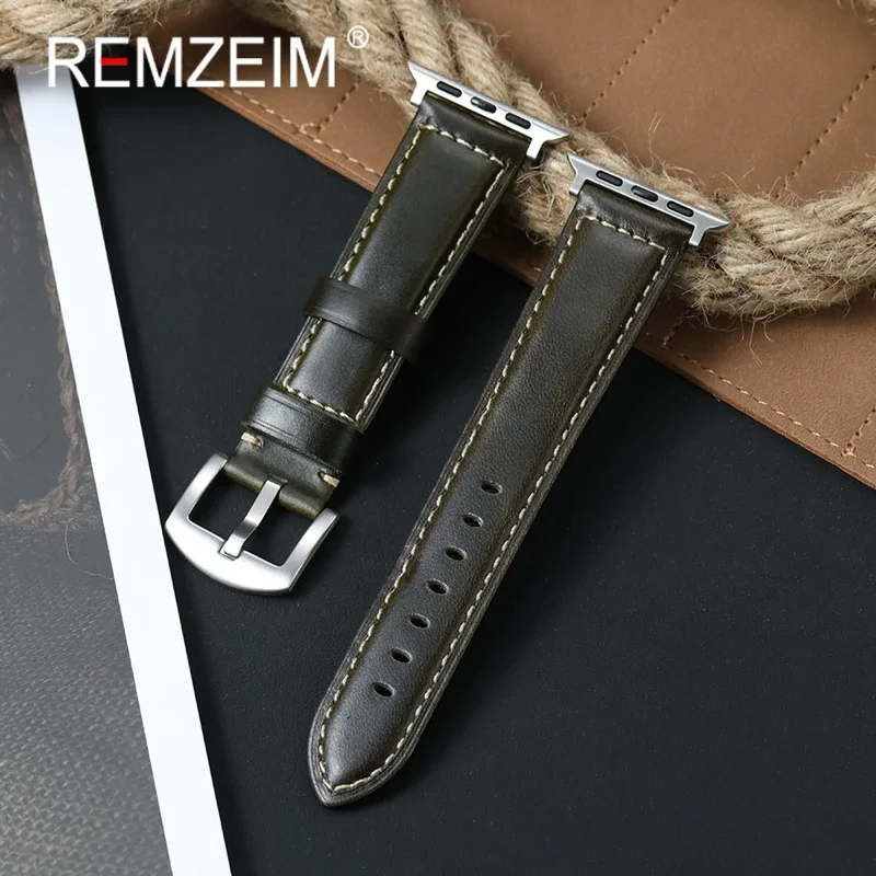 

Oil Wax Discoloration Leather Watch Strap for Apple Watch 1-10 SE Ultra 2 Band for Iwatch 38/40/41/42/44/45/46/49mm Bracelet