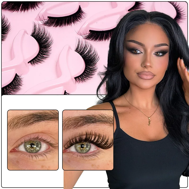 10 Paar falsche Wimpern, natürlicher Look, künstliche Nerz-Wimpern, dünne 14 mm Katzenaugen-Wimpernverlängerungen, 3D-Fälschungswimpern, Streifen, Schönheits-Make-up