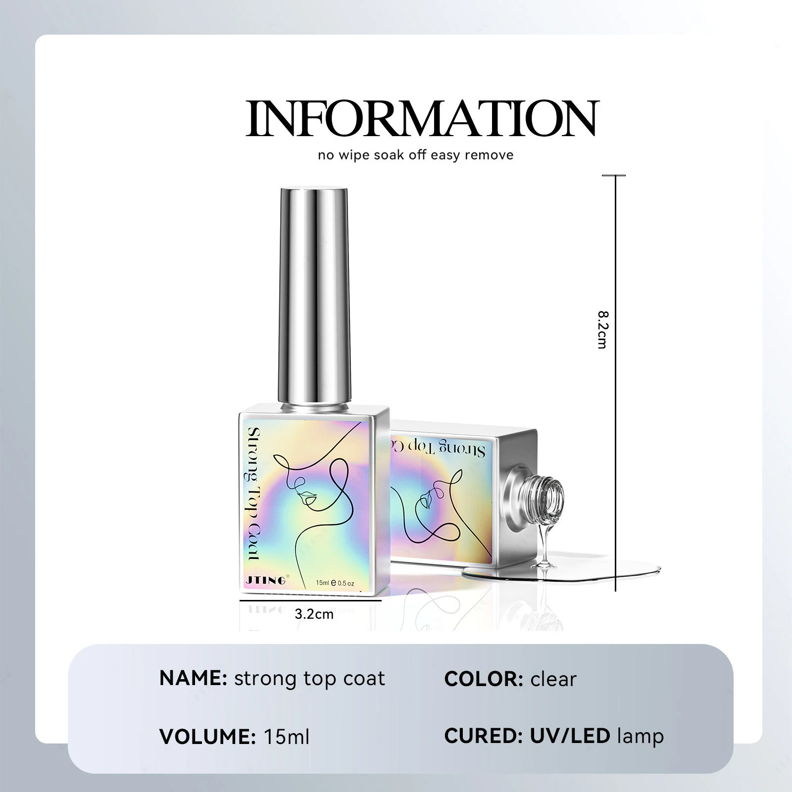 JTING 1 قطعة 15 مللي عالية المتانة غير الأصفر معطف فوقي قوي هلام طلاء الأظافر ارتداء مقاومة الحرة لا مسح لامعة الماس معطف فوقي هلام #2