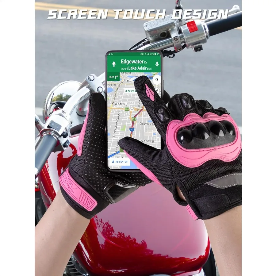 ถุงมือมอเตอร์ไซค์ตาข่ายระบายอากาศ ถุงมือป้องกันหน้าจอสัมผัสสำหรับผู้ชายและผู้หญิง สำหรับขี่ BMX ATV MTB แข่งรถบนถนน