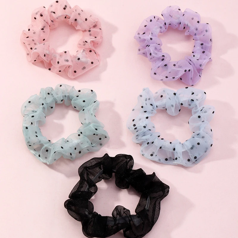 

5pcs/set Tulle Bow Hair Scrunchies – Lace Edge Mesh Ponytail Holder for Women, Elegant Head Accessory.