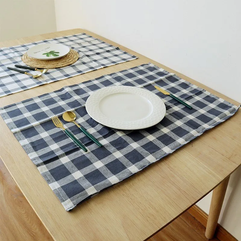 1Pc 46x70cm Geometric Cotton Blue Tea Towel Plaid Striped Kitchen Table Dinner Cloth Napkin Placemat