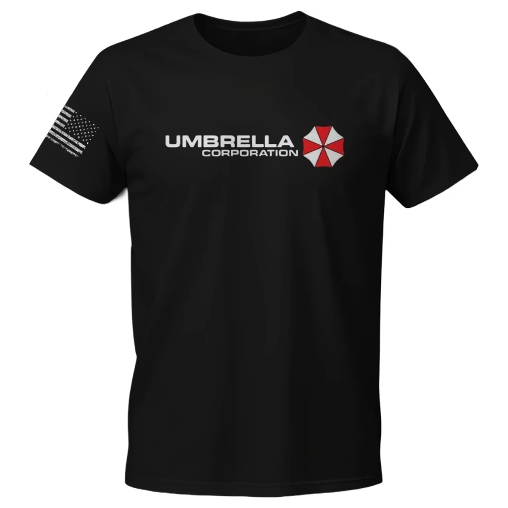 Resident Evil T-Shirt - White Base with Black Logo & Red Umbrella Emblem Premium Horror Game Merch for Franchise Fans