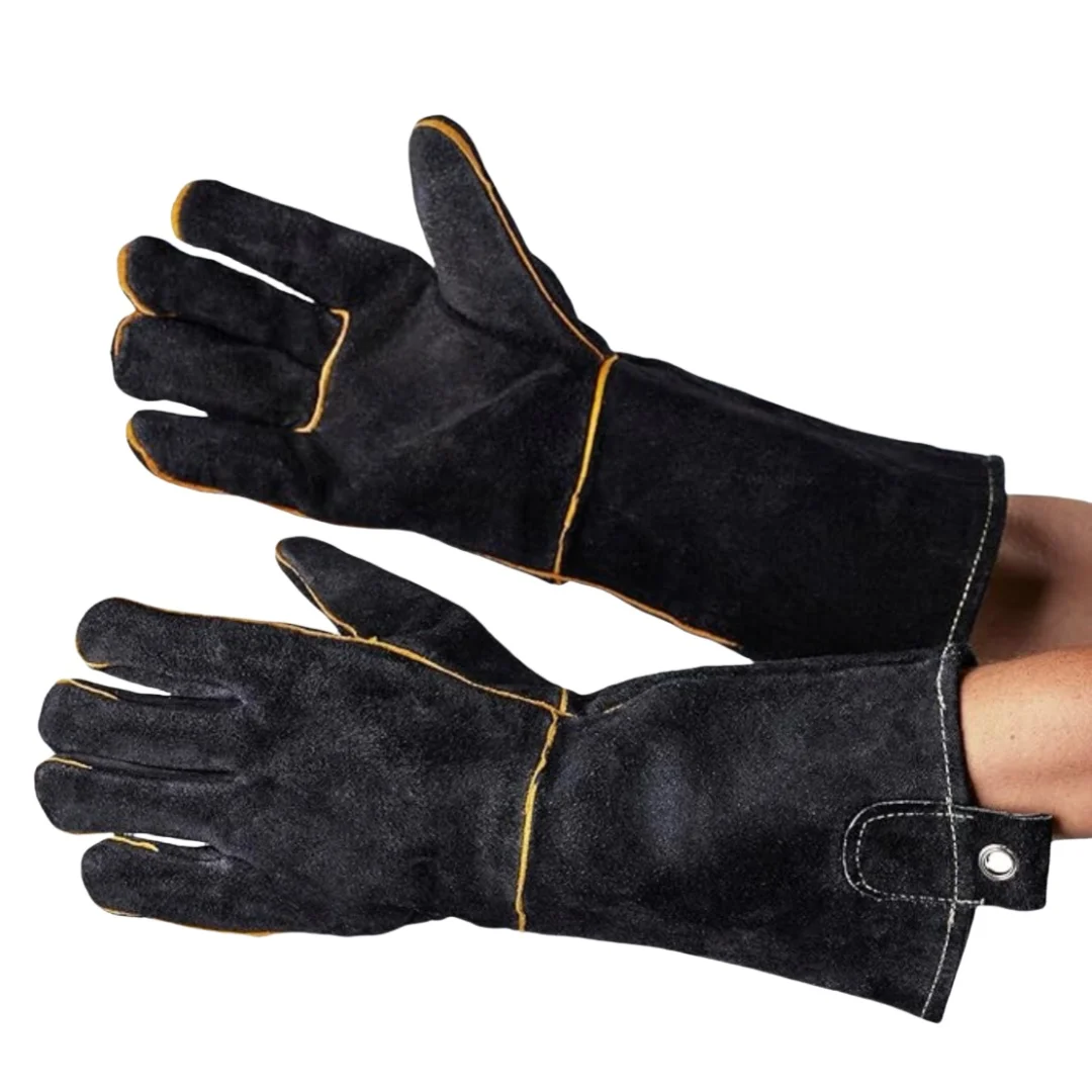 16 Inches 662℉ Leather Forge Welding Gloves Heat-Resistant Mitts for BBQ Tig Mig Furnace Stove Pot Garden Gloves Protective Gear