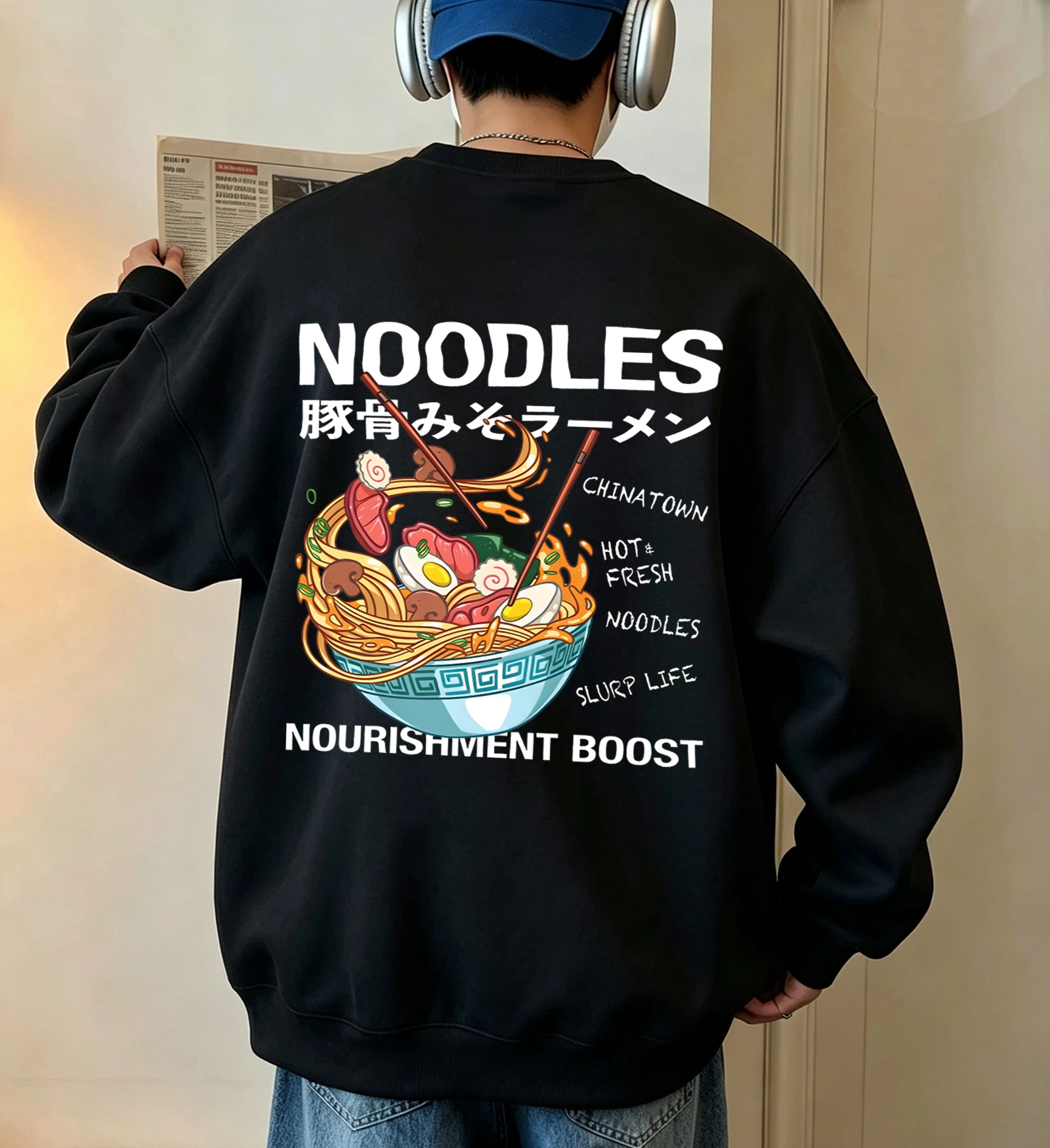 Delicious Pork Bone Lamian Noodles Prints Men Sweatshirt Fleece Streetwear Multicolor Clothes Unisex Autumn Hip Hop Long Sleeve