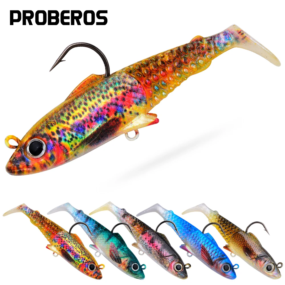 PROBEROS 5 Stück weicher T-Schwanz-Angelköder 15 g 18 g 21 g 29 g 36 g künstlicher Köder Wobbler Zander Barsch Bass Pike Paddle Tail Swimbait
