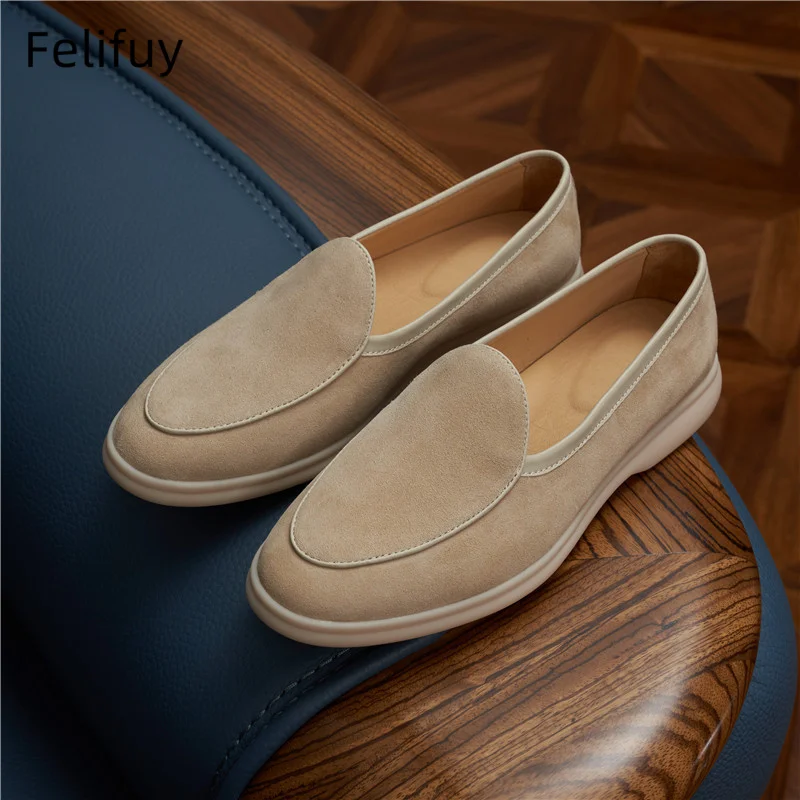 Cow Suede Men's Loafers Soft Flat Casual Slip-on Shoes Suitable For Men Genuine Leather Comfortable Breathable Walking Shoes