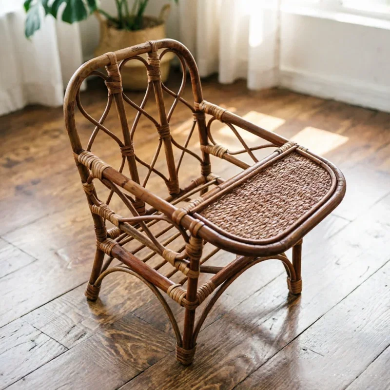 Rattan Hand Woven Cane Chair Furniture For Studio Portrait Shooting Growth Commemorative Record Photography Scene Layout Prop