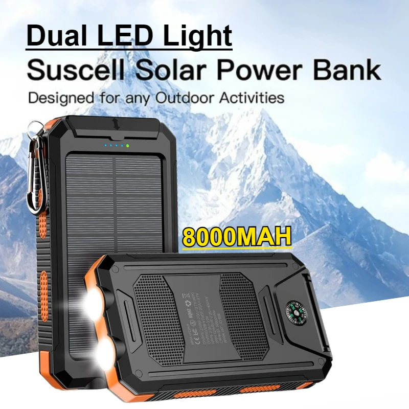 

Outdoor Dual Led Lights Portable Solar Lights with Compass Power Bank USB or Solar Charging Emergency Work Lamp Life Waterproof