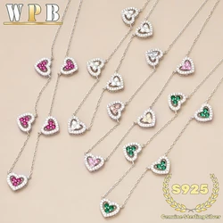 Genuin‌e S925 Sterling Silver 5 Hearts Studded Necklace Shine CZ Adjustable Chain Jewelry Gift for Women Valentine Anniversary