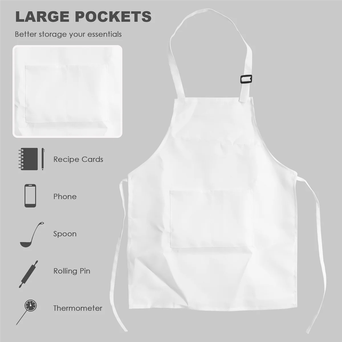 Conjunto de avental e chapéu de chef de 12 peças, avental infantil ajustável com bolsos (branco, adequado para 2-6 anos S)