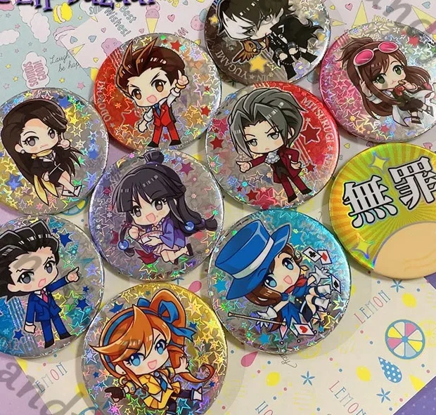 Ace avocat Anime Miles Edgeworth Phoenix Wright Apollo Justice Cosplay Laser étoile Badge emblème dessin animé broche broche de poitrine noël