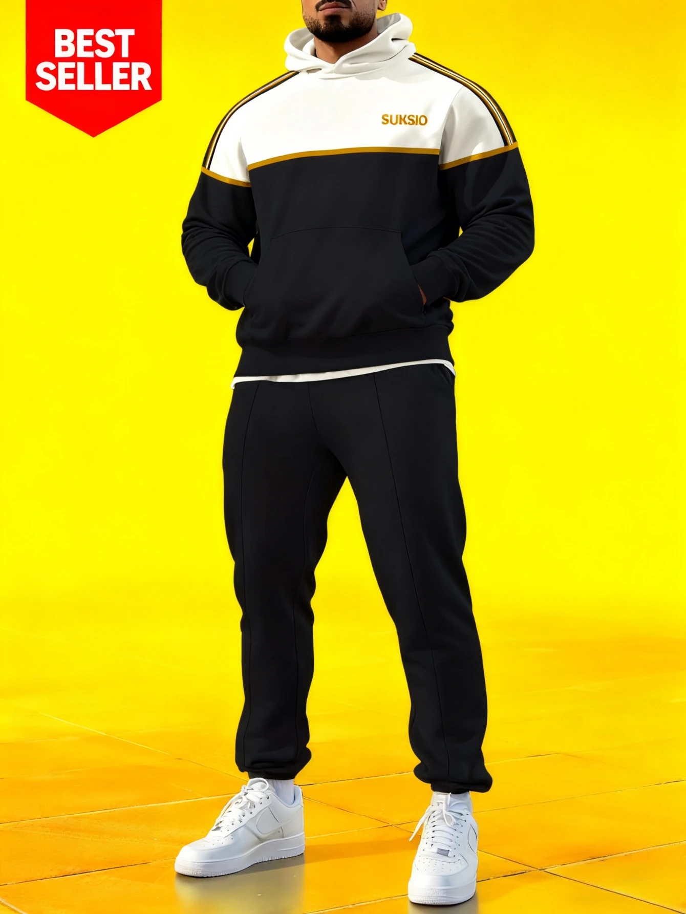 

Мужской комплект из 2 предметов, модная толстовка в сочетании со свободными повседневными брюками. | удобная и теплая ткань, мужской комплект с капюшоном.