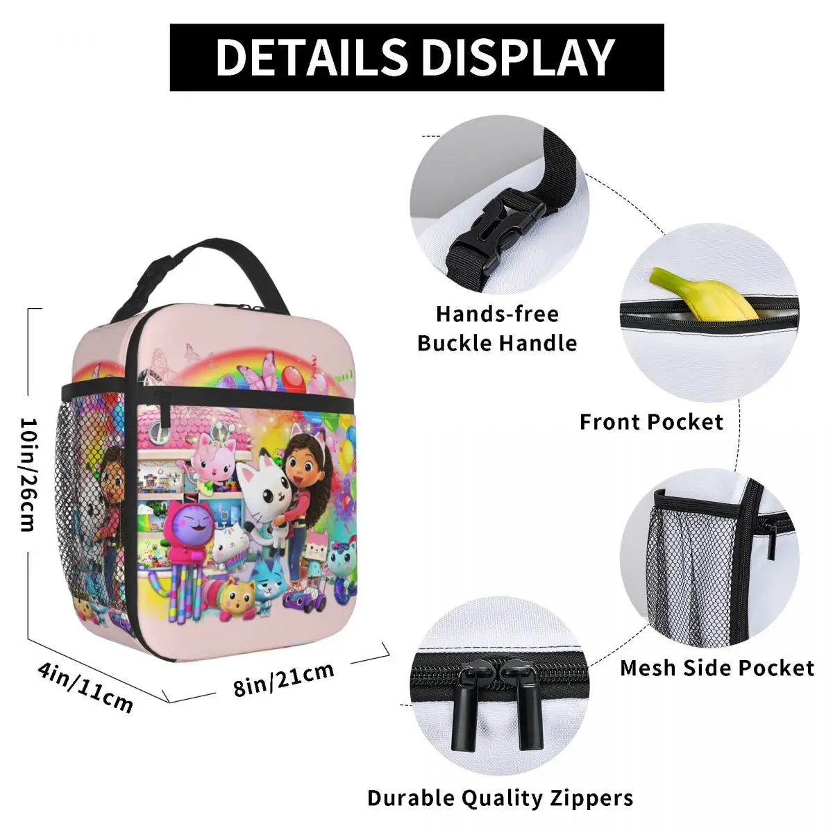 Gabbys Dollhouse Portable Lunch Box Women Multifunction Cartoon Anime Tv Thermal Cooler Food Insulated Lunch Bag School Children