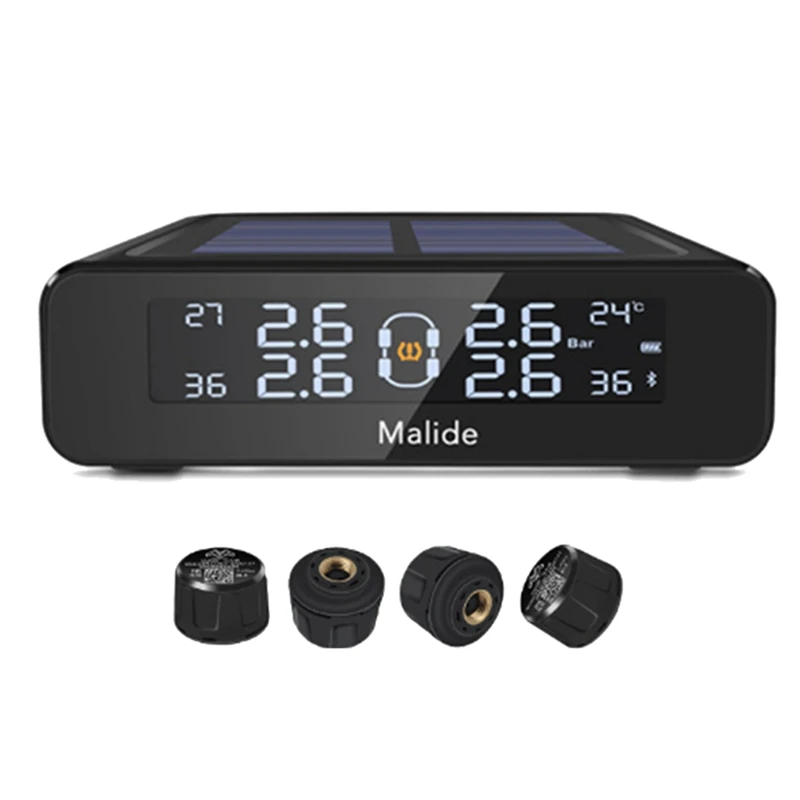 Malide Car Solar TPMS Tire Pressure Monitor External Tire Pressure Sensor Smart Tire Pressure Alarm Monitoring System