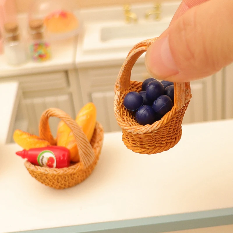 Modello di cesto di frutta e pane Accessori per case delle bambole in miniatura Fai finta di cibo da cucina per oggetti di scena per fotografia di scene di giocattoli per bambole