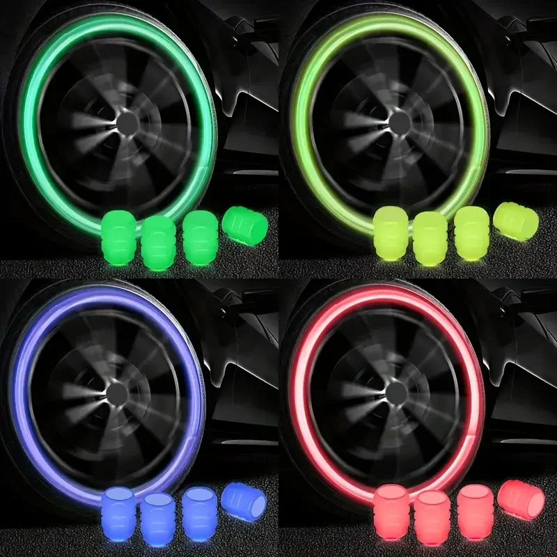 4PcsUniversal Fluorescent Car Tire Valve Caps, Glowing in Dark Wheel Stem Air Caps for Auto Motorcycle Bike