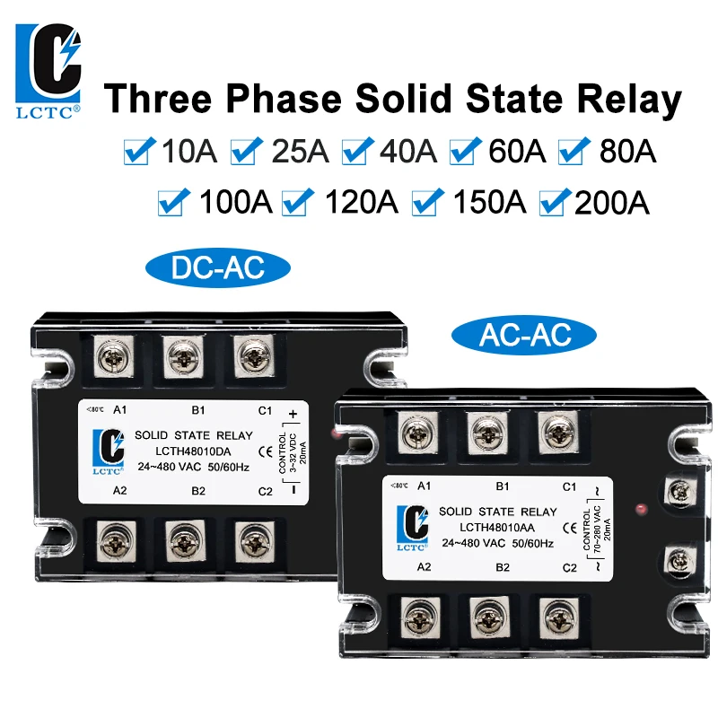 

LCTC Three-phase Solid State Relay SSR 3 Phase 10A 25A 40A 60A 80A 100A 120A 150A 200A AC Control AC DC Control AC 25DA 380VAC