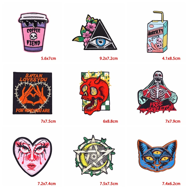 Parches termoadhesivos bordados punk de ojos y calaveras terror - imagen 3
