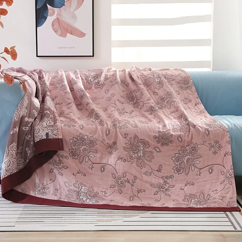 Summer Cooling Pure 5-Layer Gauze Towel Blanket Cover Throw Bed Cover Soft Breathable Lightweight Towel Blanket for All Seasons