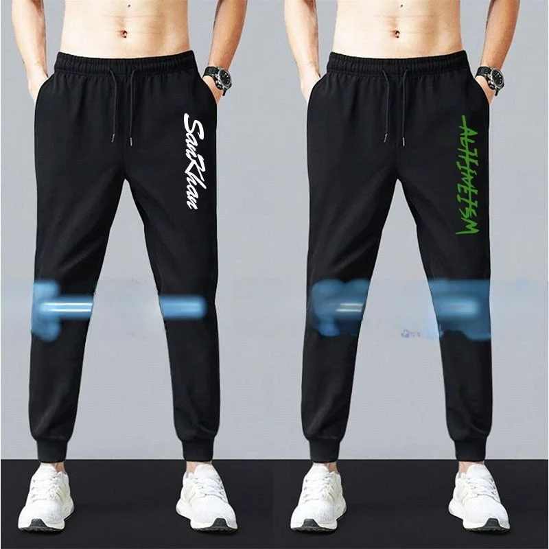 

Men's Summer New Casual Elastic Ice Silk Cuffed Pants plus Size Loose Trendy Sports Long Trousers Straight Leg Polyester Fiber