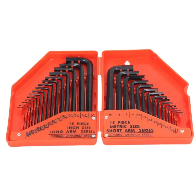 30 Pcs Hex Wrench Set 45 Steel High Strength Inch Metric Long Short Arm Hex Key Combo