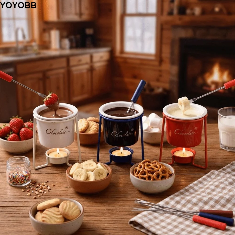 

With Fork Chocolate Melting Cup Heat-resistant Detachable Fondue Cup Metal Shelf Tableware Candle Pot Butter Warming